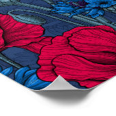 Red poppies and blue cornflowers on blue ポスター (角)