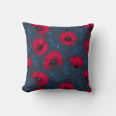 Red poppies and ladybugs on dark blue クッション (正面)