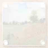 Red Poppies by Monet - Poppy Field Parasol Woman ガラスコースター (裏面)