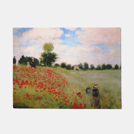 Red Poppies by Monet - Poppy Field Parasol Woman ドアマット (正面)