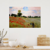 Red Poppies by Monet - Poppy Field Parasol Woman ポスター (キッチン)