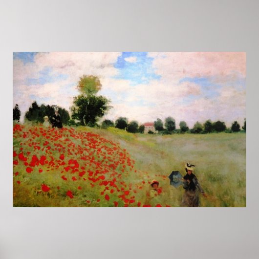 Red Poppies by Monet - Poppy Field Parasol Woman ポスター (正面)