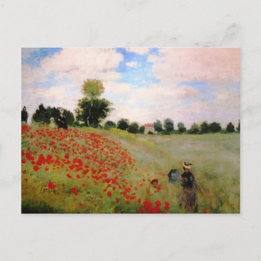 Red Poppies by Monet - Poppy Field Parasol Woman ポストカード (正面)