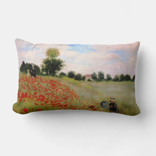 Red Poppies by Monet - Poppy Field Parasol Woman ランバークッション (正面)