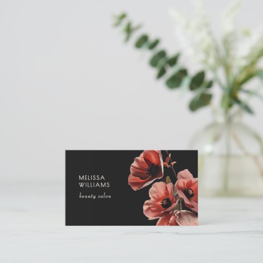 Red Poppies Flowers Black 名刺 (スタンド正面)