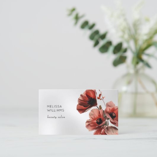 Red Poppies Flowers Silver 名刺 (スタンド正面)