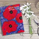 Red Poppies Hand-illustrated Floral Pattern プランナー手帳<br><div class="desc">Family planner book with red poppies design.  Bold,  floral illustration on front and back.  Red flowers,  with black centers,  on a blue background.  Customize printed,  white text in the upper right corner,  with family name,  year,  or any text.  The planner contains a sheet of fun stickers.</div>