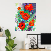 Red Poppies Impasto Oil Painting Style  ポスター (ホームオフィス)