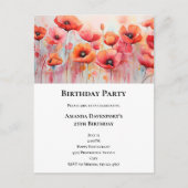 Red Poppies in a Field Waterカラー誕生日 インビテーションポストカード (正面)