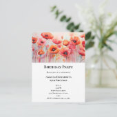 Red Poppies in a Field Waterカラー誕生日 インビテーションポストカード (スタンド正面)