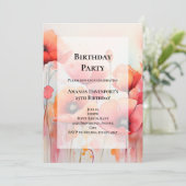 Red Poppies in a Field Waterカラー誕生日 招待状 (スタンド正面)