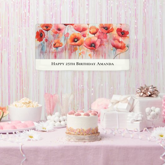 Red Poppies in a Field Waterカラー誕生日 横断幕 (パーティー)