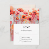 Red Poppies in a Field Water 結婚 color's 出欠カード (正面/裏面)