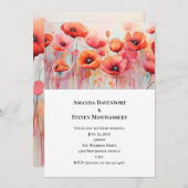 Red Poppies in a Field Water 結婚 color's 招待状 (正面/裏面)