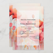 Red Poppies in a Field Water 結婚 color's 招待状 (正面/裏面)