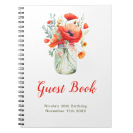 Red Poppies Mason Jar Birthday Party Guest Book ノートブック