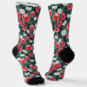 Red poppies on dark green ソックス (傾斜あり)