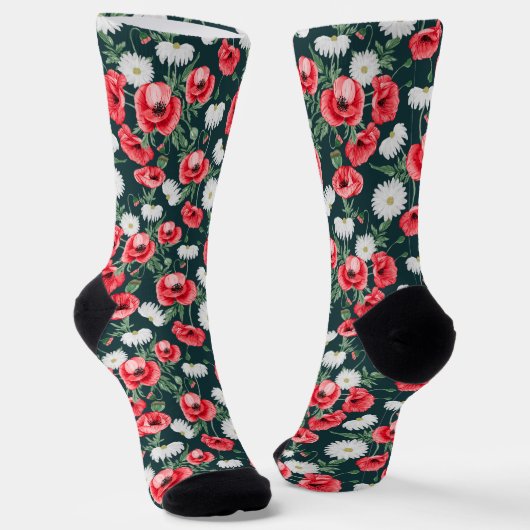 Red poppies on dark green ソックス (傾斜あり)