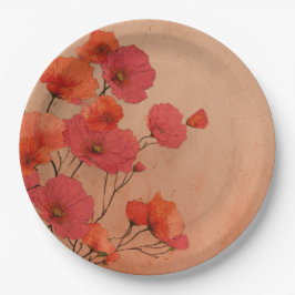 Red poppies paper plates ペーパープレート