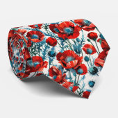 Red Poppies & Silver Thistles Seamless Botanical  ネクタイ (ロール)