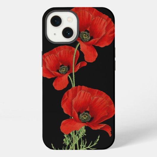Red Poppies Vintage Botanical iPhoneケース (裏面)