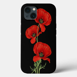 Red Poppies Vintage Botanical iPhone 13ケース