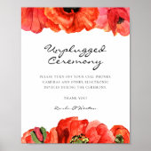 Red poppies watercolor Unplugged wedding ceremony ポスター (正面)