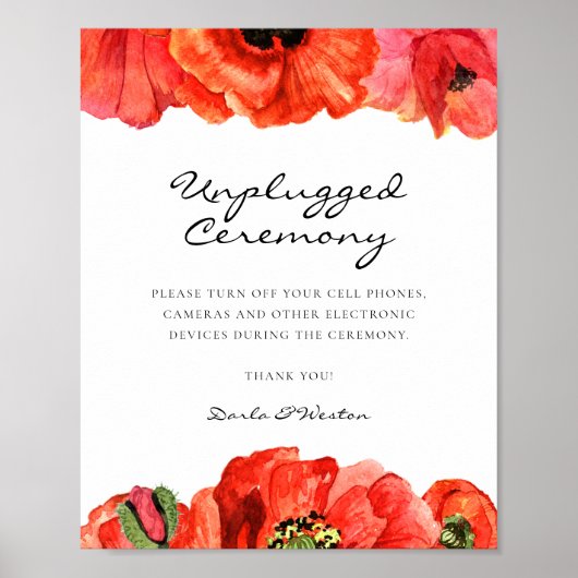 Red poppies watercolor Unplugged wedding ceremony ポスター (正面)
