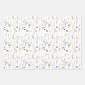 Red Poppy And Green Leaves Purple Flowers Patterns ラッピングペーパーシート (正面3)