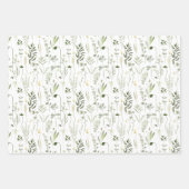 Red Poppy And Green Leaves Purple Flowers Patterns ラッピングペーパーシート (正面2)