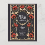Red Poppy Art Nouveau Bridal Shower インビテーションポストカード (正面)
