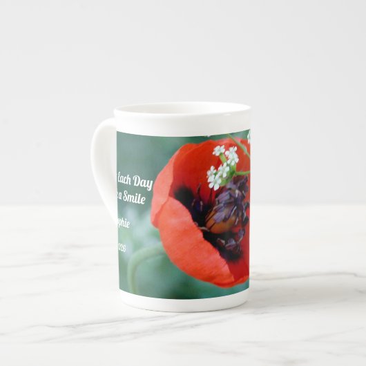 Red Poppy Bloom with Grace Bone China Mug ボーンチャイナマグカップ (正面左)