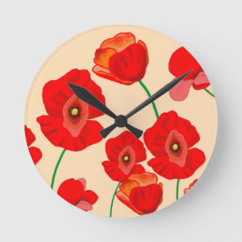 Red Poppy Field  ラウンド壁時計