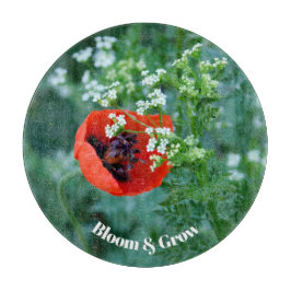Red Poppy Flower Decorative Glass Plate | Floral A カッティングボード