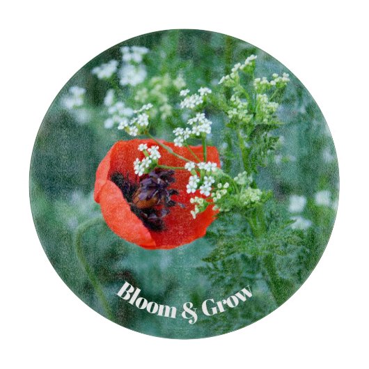 Red Poppy Flower Decorative Glass Plate | Floral A カッティングボード (正面)