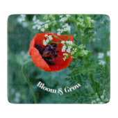 Red Poppy Flower Glass Cutting Board | Floral Art カッティングボード (正面)