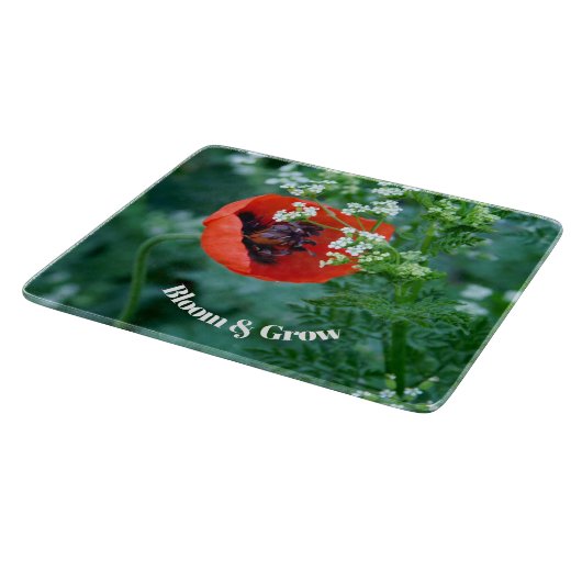 Red Poppy Flower Glass Cutting Board | Floral Art カッティングボード (角)