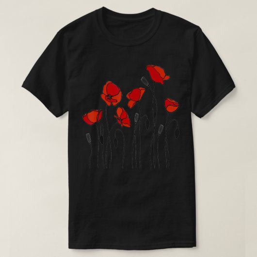 Red Poppy flower, Red Botanical Poppies, Poppy  Tシャツ (デザイン正面)