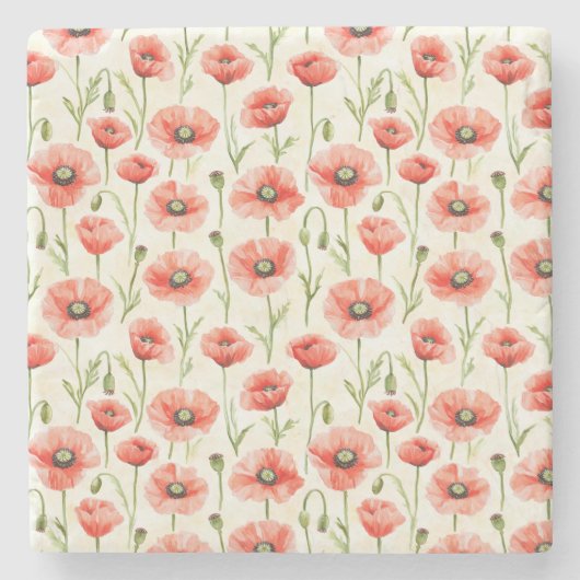 Red Poppy Flowers ストーンコースター (正面)