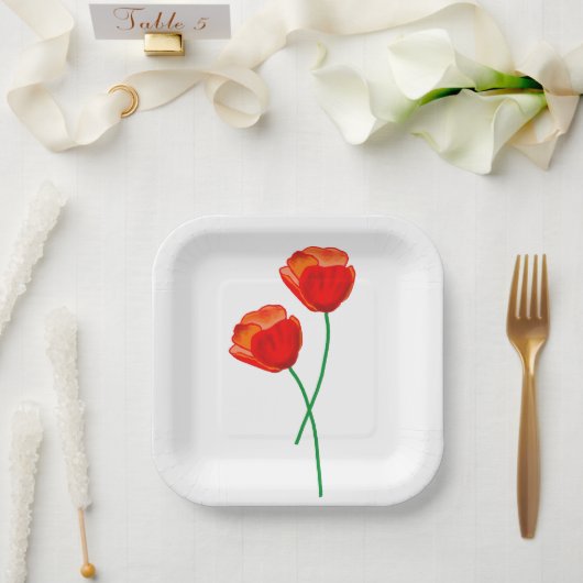 Red Poppy Flowers ペーパープレート (ウェディング)
