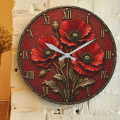 Red Poppy Flowers ラージ壁時計