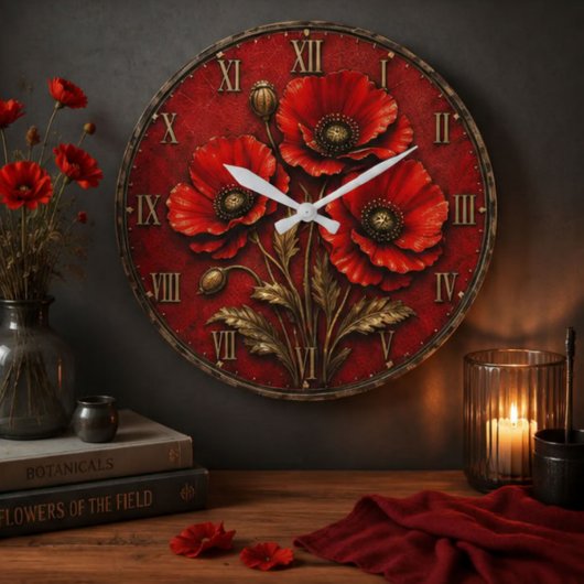 Red Poppy Flowers ラージ壁時計