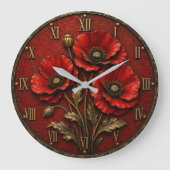 Red Poppy Flowers ラージ壁時計 (正面)