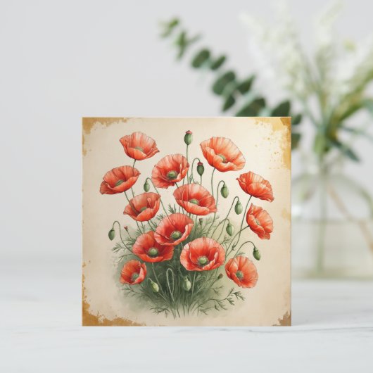 Red Poppy Flowers Bouquet  カード (スタンド正面)