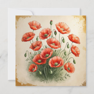 Red Poppy Flowers Bouquet  カード