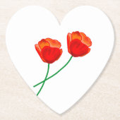 Red Poppy Flowers Heart ペーパーコースター (正面)