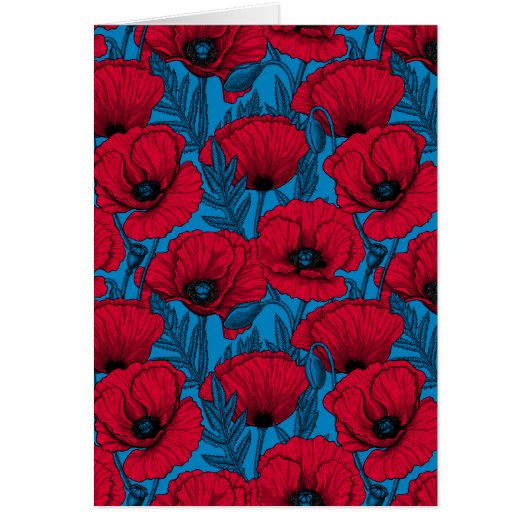 Red poppy garden on blue (正面)
