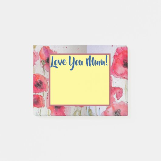 Red Poppy Love You Mum Post It Notes ポストイット (正面)