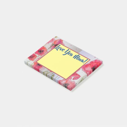 Red Poppy Love You Mum Post It Notes ポストイット (アングル)