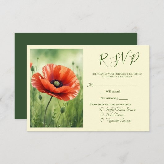 Red Poppy RSVP Card エンクロージャーカード (正面/裏面)